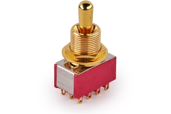  Maxi Toggle Switch, Short, Solder Lugs, ON/ON/ON, 4P3T - Gold