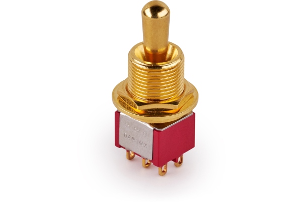  Maxi Toggle Switch, Short, Solder Lugs, ON/ON/ON, DP3T - Gold