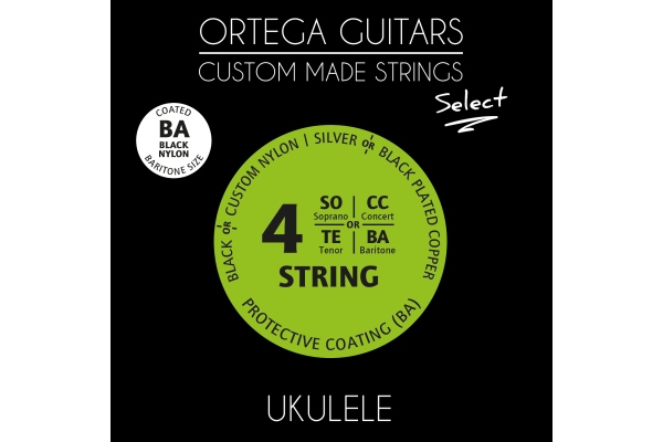 Ortega Custom Made Strings ''Select'' for Bariton Ukulele 4 String - Black Nylon / .026/.030 Ortega Custom Made Strings ''Select'' for Bariton Ukulele 4 String - Black Nylon / .026/.030