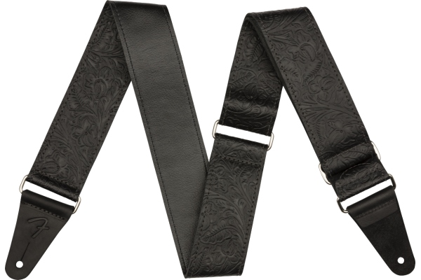 Tooled Leather Guitar Strap Black 2