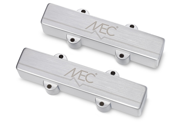 MEC Pickups  Active J/J-Style Bass Pickup Set, Metal Cover, 5-String - Brushed Chrome