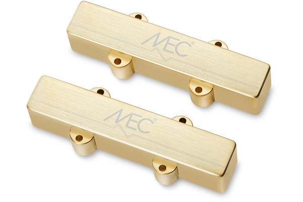 MEC Pickups  Active J/J-Style Bass Pickup Set, Metal Cover, 5-String - Brushed Gold