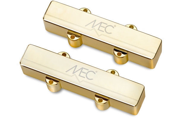 MEC Pickups  Active J/J-Style Bass Pickup Set, Metal Cover, 5-String - Gold
