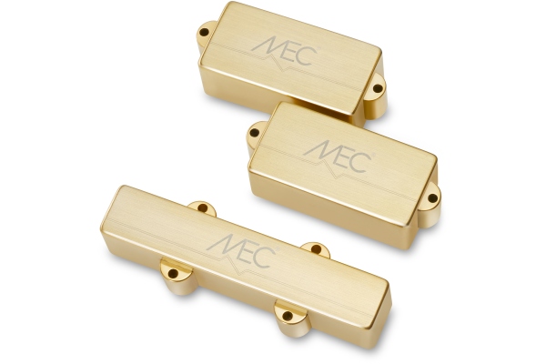 MEC Pickups  Active P/J-Style Bass Pickup Set, Metal Cover, 4-String - Brushed Gold