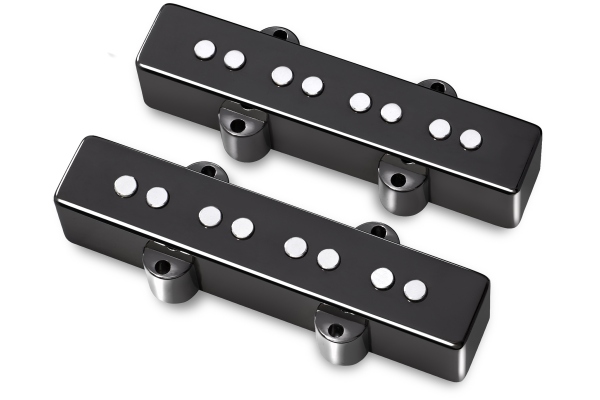  Passive J/J-Style Bass Pickup Set, Metal Cover, Open Pole Pieces, 4-String - Black Chrome