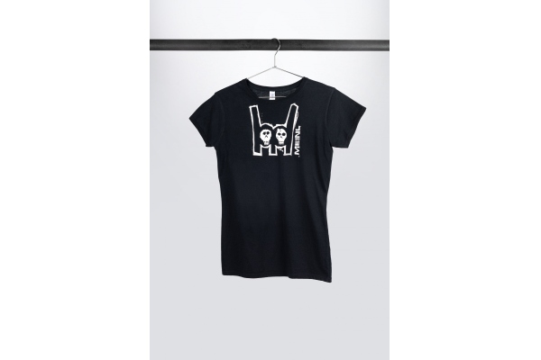 Black T-Shirt With Imprinted White Metal-Fork Logo On Chest - Girlie L