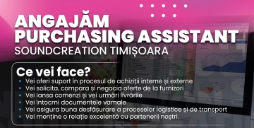 PURCHASING ASSISTANT munkatársat keresünk a Soundcreation Timișoara csapatába
